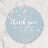 Blauw Baby shower Winter Sneeuwvlok Jongen Dank je Bedankjes Labels (Voorkant)
