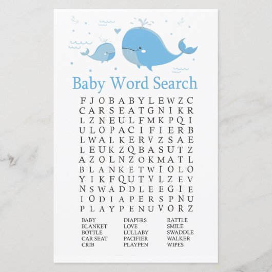 Blauw Baby shower Word Zoekspel (Voorkant)
