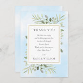 Blauw Baby showers gedicht Spring Leaves Greenery Bedankkaart (Voorkant / Achterkant)