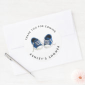 Blauw Baby Sneakers Baby shower Sticker, Gift Labe Ronde Sticker (Envelop)