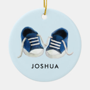 Blauw Baby Sneakers Ornament, Kerstcadeau Label Keramisch Ornament