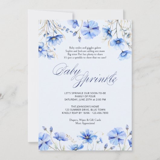 Blauw Baby Sprinkle Gedicht Bloemen Baby shower Kaart (Voorkant)