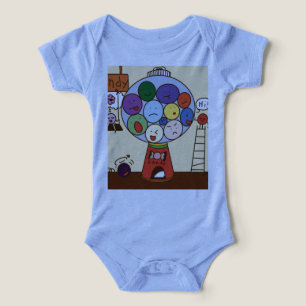 “Blauw babybody'tje met kleurrijke ballonillustrat