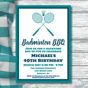 Blauw Badminton BBQ Party Sport Verjaardag Kaart