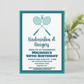 Blauw Badminton Party Sport BBQ Verjaardag Kaart (Staand voorkant)