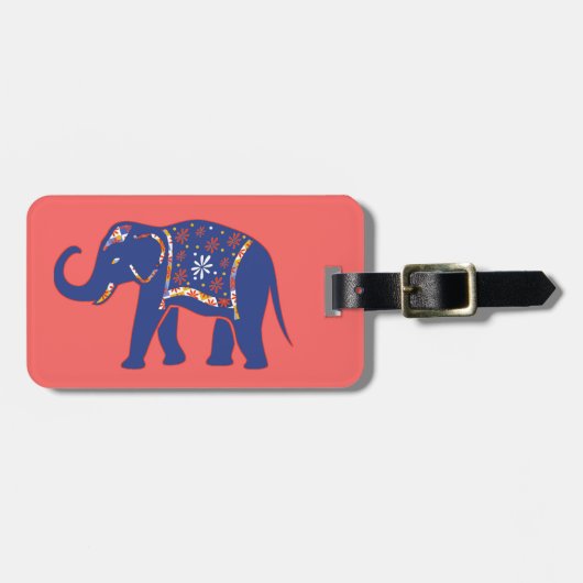 Blauw Bagagelabel met olifant (Voorkant horizontaal)