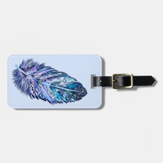 Blauw Bagagelabel met veer (Voorkant horizontaal)