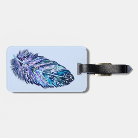 Blauw Bagagelabel met veer (Achterkant horizontaal)