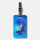Blauw Bagagelabel met vlinderriem (Voorkant verticaal)