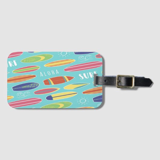 Blauw Bagagelabel op surfbord (Voorkant (horizontaal))