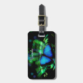 Blauw Bagagelabel van de vlinder met lederen riem (Voorkant verticaal)