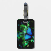 Blauw Bagagelabel van de vlinder met lederen riem (Achterkant verticaal)