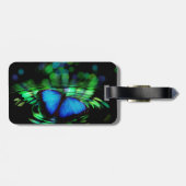 Blauw Bagagelabel van de vlinder met lederen riem (Achterkant horizontaal)