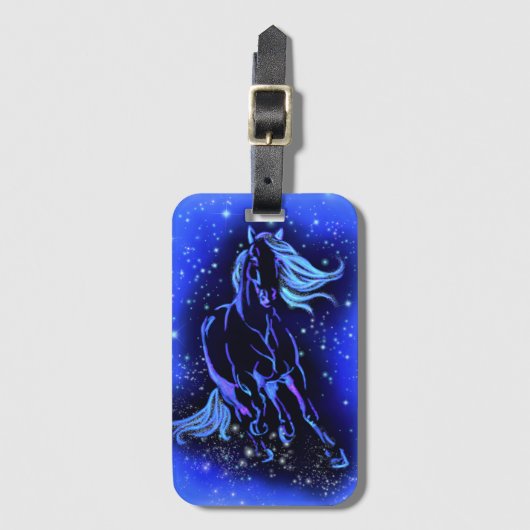 Blauw Bagagelabels paard loopt in de Sterrennacht (Voorkant (verticaal))
