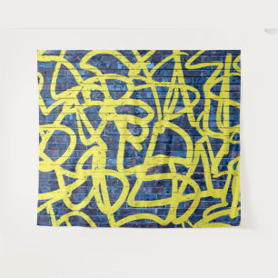 Blauw Baksteen Graffiti Hip Hop Feest Foto Achterg Wandkleed