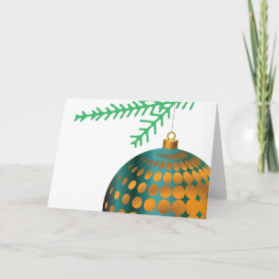 Blauw bal kerstboomornament met gele stippen op wi feestdagen kaart