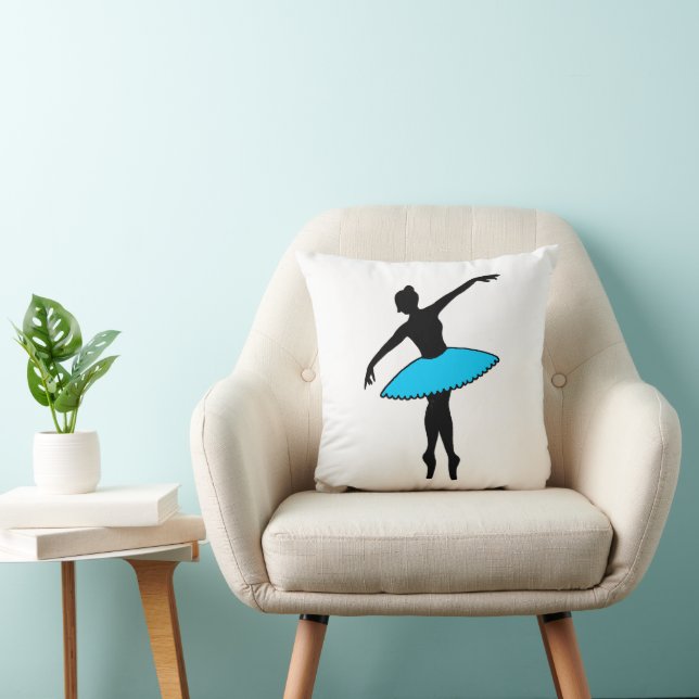 Blauw Ballerina Silhouet Danser En Pointe Dansen Kussen (Stoel)