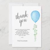 Blauw ballon Baby shower Hartelijk dank Bedankkaart (Voorkant)