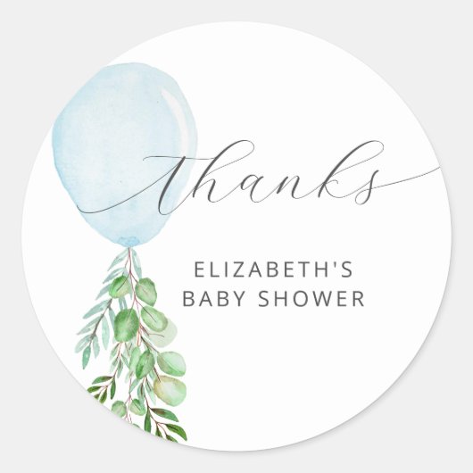 Blauw ballon Baby shower Hartelijk dank Ronde Sticker (Voorkant)