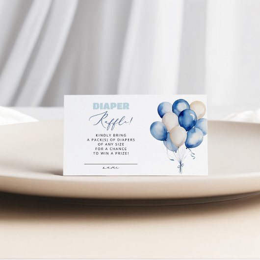 Blauw Ballon Beer Luier Raffle Boy Baby shower Informatiekaartje