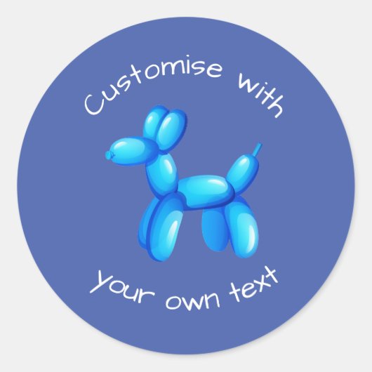 Blauw Ballon Dierenhond Aangepaste Tekst Ronde Sticker (Voorkant)