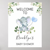 Blauw ballon Elephant Baby shower Welkomstteken Poster (Voorkant)