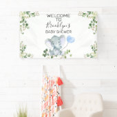 Blauw ballon Elephant Foliage Baby shower Welkom  Spandoek (Insitu)