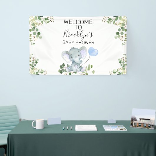 Blauw ballon Elephant Foliage Baby shower Welkom  Spandoek (Beurs)