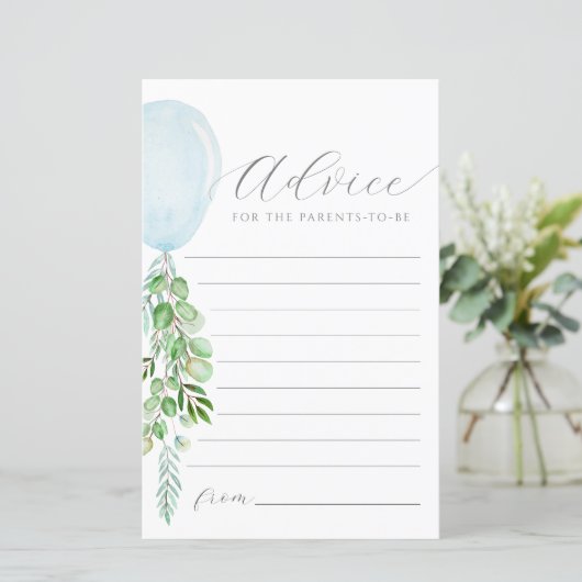 Blauw ballonadvies wenst Baby kaart (Staand voorkant)