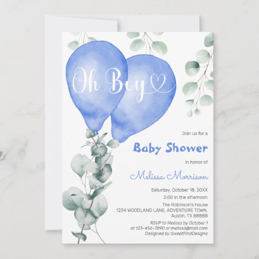 Blauw ballonBaby shower Kaart (Voorkant)