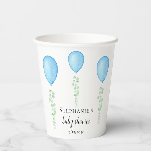 Blauw ballonBaby shower Papieren Bekers (Achterkant)