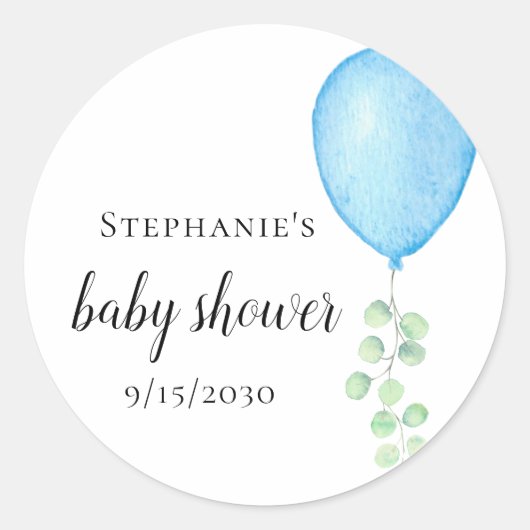 Blauw ballonBaby shower Ronde Sticker (Voorkant)