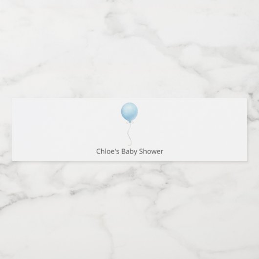 Blauw ballonBaby shower Waterfles Etiket (Enkel label)