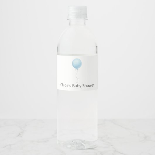 Blauw ballonBaby shower Waterfles Etiket (Voorkant)