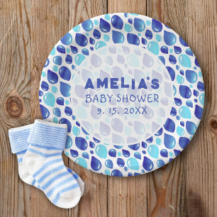 Blauw ballonpatroon Baby Meisje Baby shower Papieren Bordje