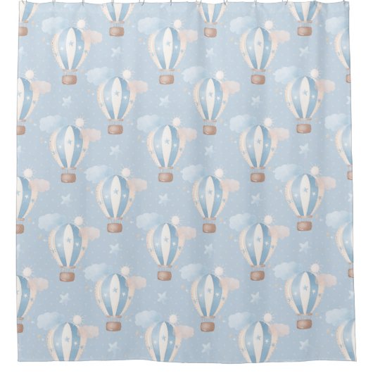 Blauw ballonpatroon douchegordijn (Voorkant)