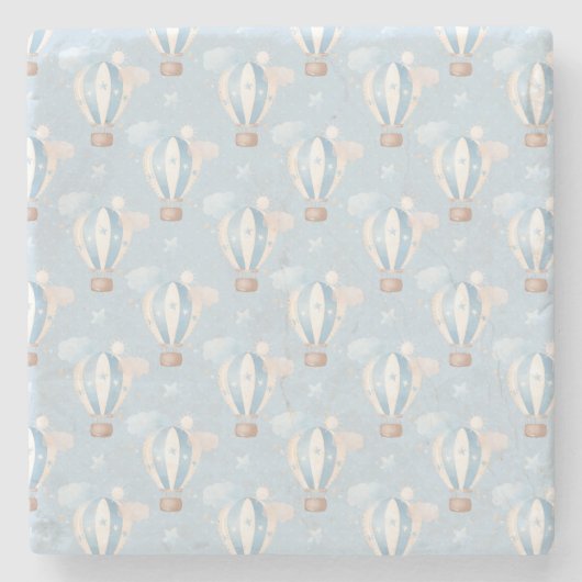Blauw ballonpatroon stenen onderzetter (Voorkant)
