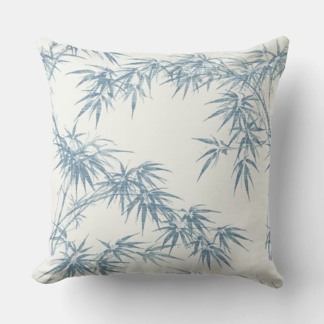 blauw bamboepatroon kussen (Voorkant)