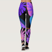 Blauw Banana Bunch Roze Paars Tropisch Bosbos Leggings (Achterkant)