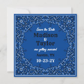 Blauw Bandana Foto Flat Save The Date Kaart (Voorkant)