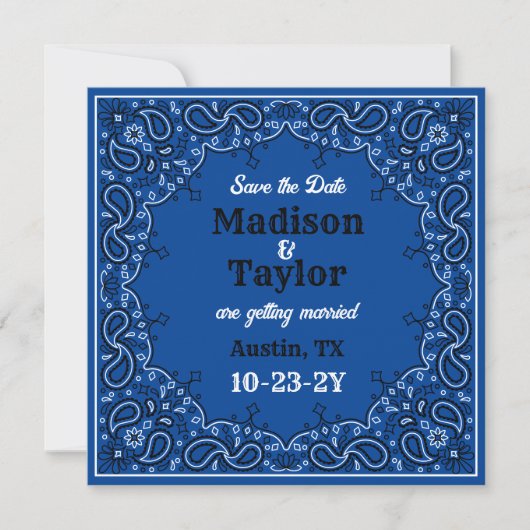 Blauw Bandana Foto Flat Save The Date Kaart (Voorkant)
