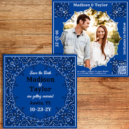 Blauw Bandana Foto Flat Save The Date Kaart