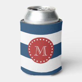 Blauw-bandenpatroon, rood monogram blikjeskoeler