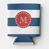 Blauw-bandenpatroon, rood monogram blikjeskoeler (Voorkant)