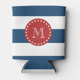 Blauw-bandenpatroon, rood monogram blikjeskoeler