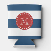Blauw-bandenpatroon, rood monogram blikjeskoeler (Achterkant)