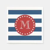 Blauw-bandenpatroon, rood monogram servetten (Voorkant)