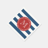 Blauw-bandenpatroon, rood monogram servetten (Hoek)