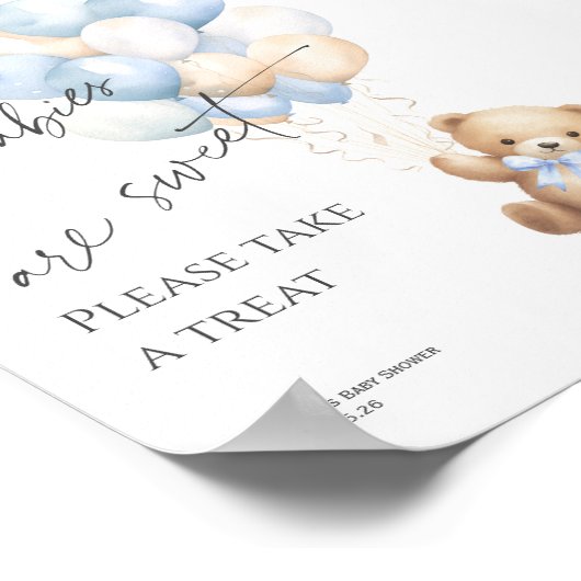 Blauw Barly Wachten Baby Jongen Douche Treat Sign Poster (Hoek)