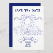 Blauw Barok Foto Kasteel Save the Date Uitnodiging (Voorkant / Achterkant)